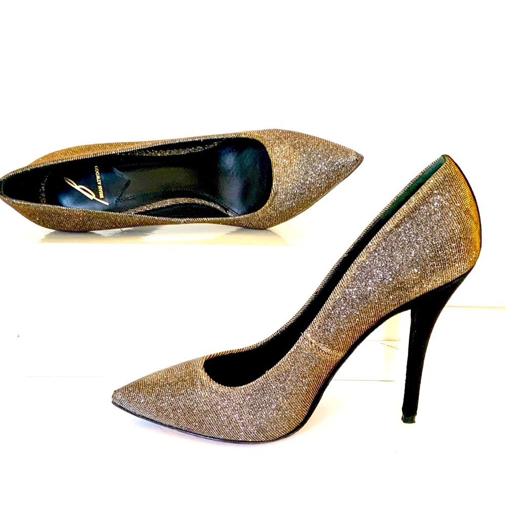 Brian Atwood metallic gold black heels